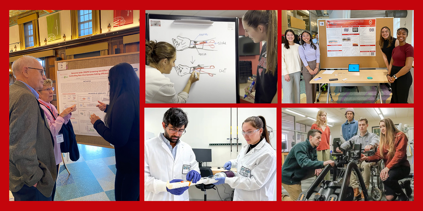 Collage of students participating in various tasks.