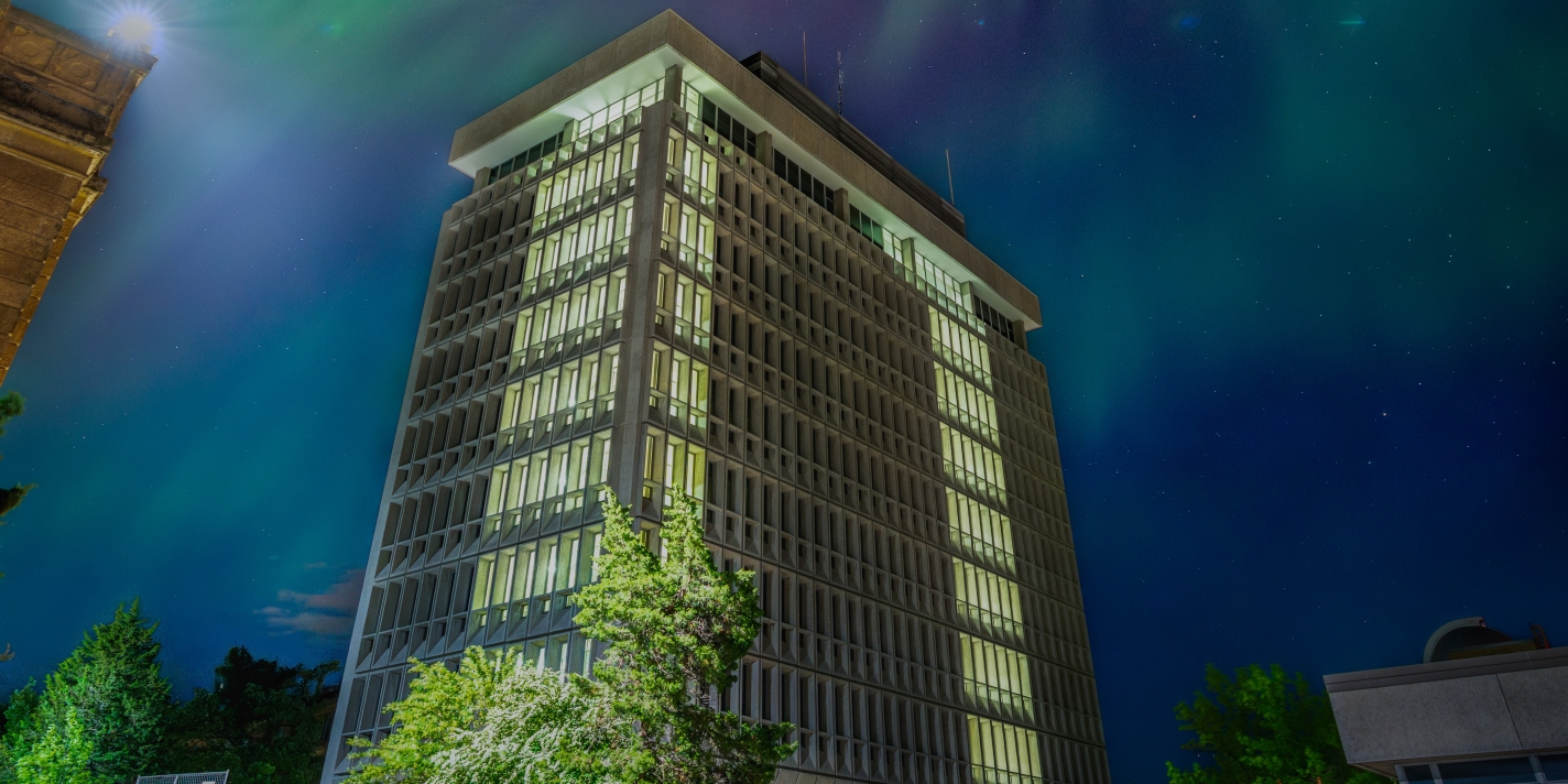 Van Vleck hall on a starry night