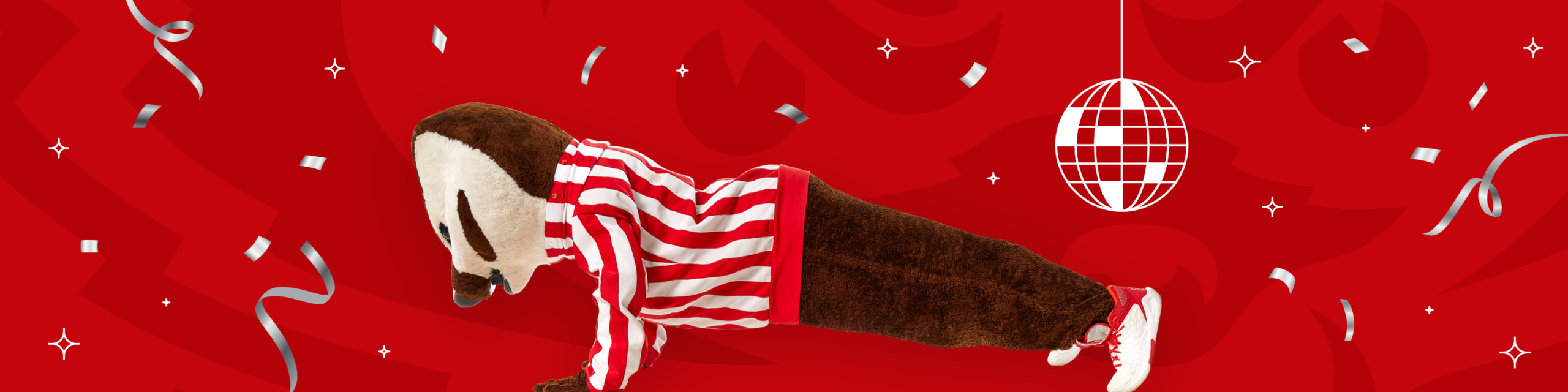 Bucky Badger doing push-ups